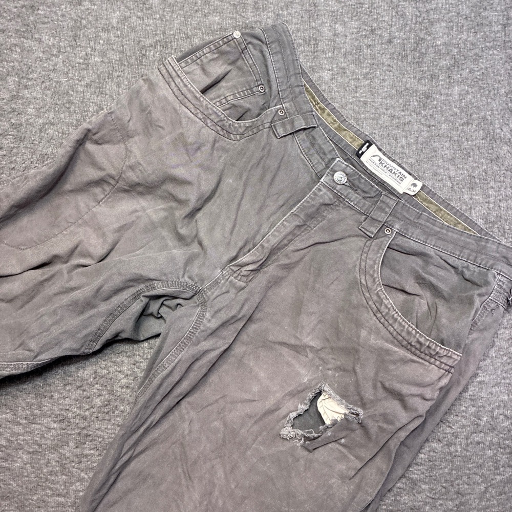 Mountain Khakis Work Pants Mens 38x30 Gray Distressed Canvas Classic Fit FLAWS